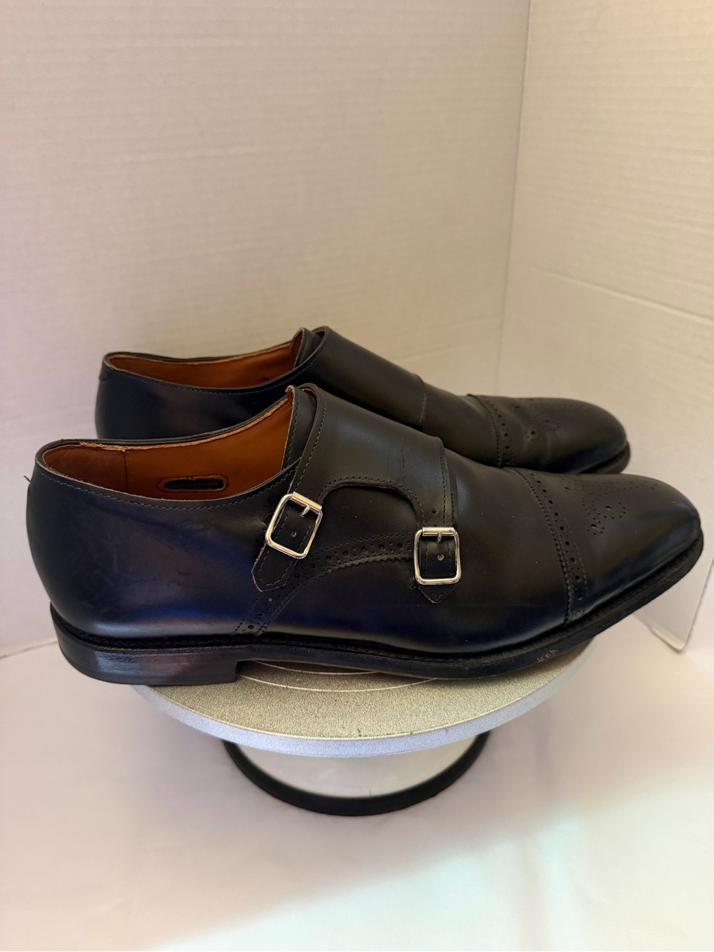 Allen Edmonds St. John Double Munk Strap Black Leather Oxford Sz 13D Mens $425